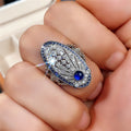 Vintage Hollow Palace Style Royal Blue Zircon Ring, Anniversary Wedding Gift Finger Jewelry view 3