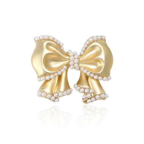 Alloy Gold Plated Pearl Bow Brooch Pin For Blazers