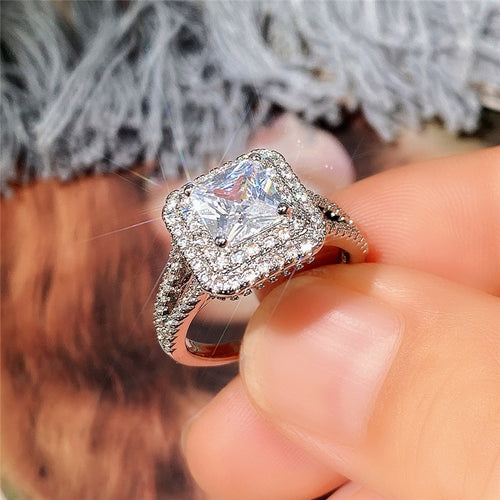 White Gold Plated 7mm Princess Square Zirconia Simulated Diamond Ring For Women