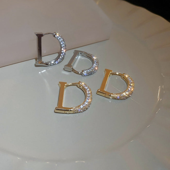 Real Gold Plated Zircon Letter Ear Cuff Earrings For Women Korean Minimalist Metal Style