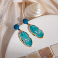 Vintage Blue Enamel Studs With Turquoise Crystal Geode Slice Alloy Dangle Drop Earrings view 2