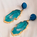 Vintage Blue Enamel Studs With Turquoise Crystal Geode Slice Alloy Dangle Drop Earrings view 4