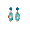 Vintage Blue Enamel Studs With Turquoise Crystal Geode Slice Alloy Dangle Drop Earrings view 5