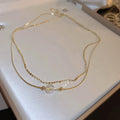Iridescent Faux Pearl Multi Layer Necklace Korean Vintage Round Geometric Clavicle Chain for Women view 2