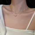 Iridescent Faux Pearl Multi Layer Necklace Korean Vintage Round Geometric Clavicle Chain for Women view 3