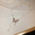 Gold Plated Freshwater Pearl Butterfly Tassel Necklace With Micro Pave Zirconia For OL Style view 4