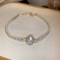 French Vintage Baroque Oval Pearl Rhinestone Double Layer Choker Necklace for Women view 2