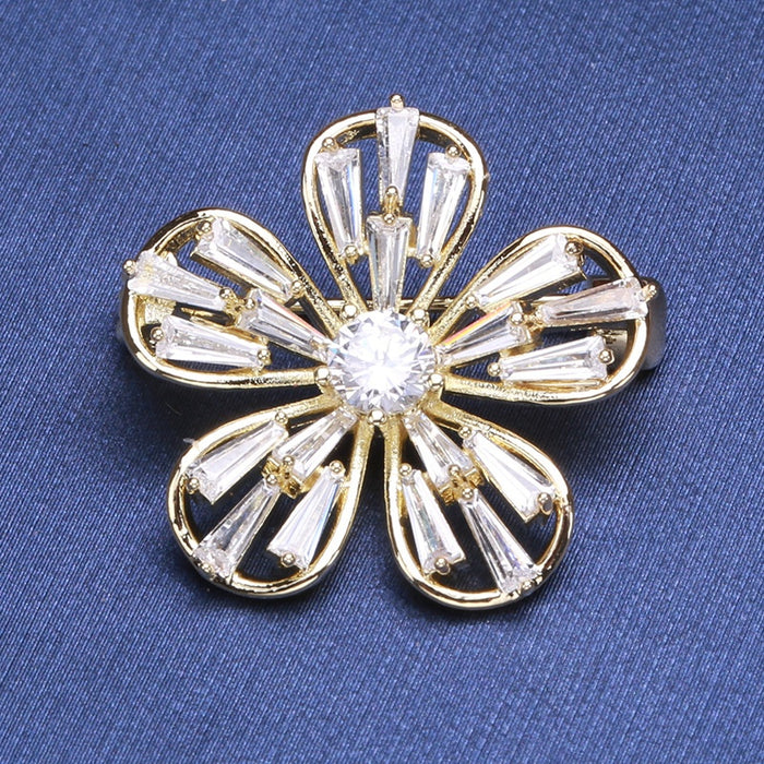 Alloy Zircon Five Petal Flower Brooch Pin For Elegant Apparel