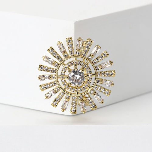 Light Luxury Copper Zircon Sunflower Brooch Pin For Womens Apparel