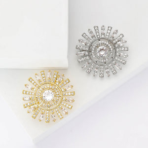 Light Luxury Copper Zircon Sunflower Brooch Pin For Womens Apparel