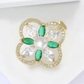 Copper Zircon Four Leaf Clover Brooch Pin For Delicate Apparel Decoration view 4