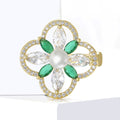 Copper Zircon Four Leaf Clover Brooch Pin For Delicate Apparel Decoration view 2