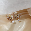 French Vintage Baroque Pearl Oval Studs With Gold Alloy Crystal Drop Tassel Elegant Earrings view 4