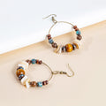 Vintage Bohemian Antique Bronze Alloy Hoop Dangle With Handmade Wood And Shell Beads Women's Earrings view 4