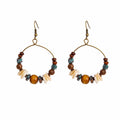Vintage Bohemian Antique Bronze Alloy Hoop Dangle With Handmade Wood And Shell Beads Women's Earrings view 5