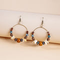 Vintage Bohemian Antique Bronze Alloy Hoop Dangle With Handmade Wood And Shell Beads Women's Earrings view 1