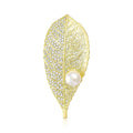 Alloy Zircon Leaf Freshwater Pearl Brooch Pin For Clothing Accessories view 1