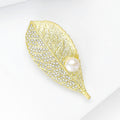 Alloy Zircon Leaf Freshwater Pearl Brooch Pin For Clothing Accessories view 2