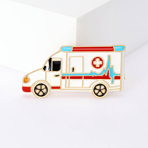 Alloy Enamel Ambulance Brooch With ECG Design For Medical Uniforms