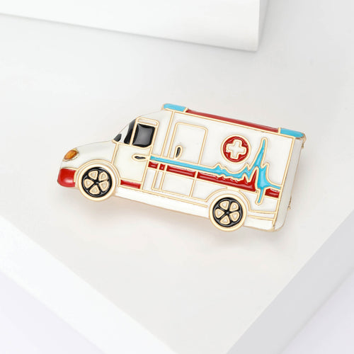 Alloy Enamel Ambulance Brooch With ECG Design For Medical Uniforms