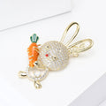 Copper Zircon Rabbit Carrot Brooch Pin For Women's Clothing view 3
