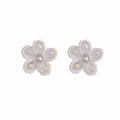 Elegant White Beaded Crystal Flower Stud Earrings With Pearl Rice Beads For Women Luxury Fashion Earrings view 5