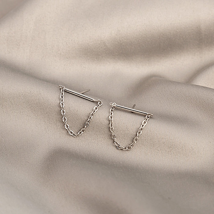 Elegant Minimalist Silver Alloy Bar Stud Chain Tassel Geometric U Drop Lightweight Fashion Earrings