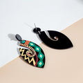 Bohemian Ethnic Hand Painted Enamel Acrylic Long Drop Totem Mask And Green Leaf Charm Earrings view 4