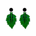 Bohemian Ethnic Hand Painted Enamel Acrylic Long Drop Totem Mask And Green Leaf Charm Earrings view 5