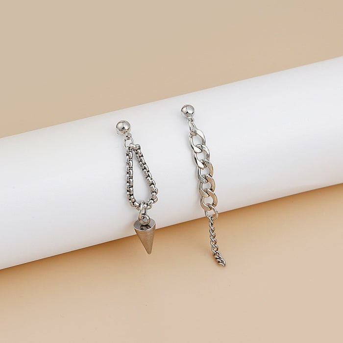 Luxury Asymmetric Long Chain Stud Earrings With Cone Charm Silver Alloy Minimalist Elegant Earrings