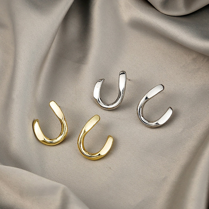 Elegant Minimalist Geometric U-Shaped Small Metal Alloy Stud Hoop Earrings