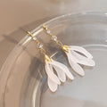 Elegant Korean White Flower Petal Tassel Drop With Cat Eye Stone Zircon Alloy Hook Dangle Earrings view 2