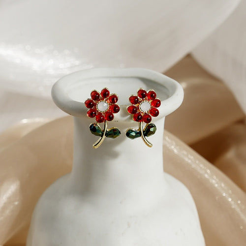 Elegant Sweet Flower Crystal Rhinestone Colorblock Alloy Stud Earrings for Women Fashion Earrings