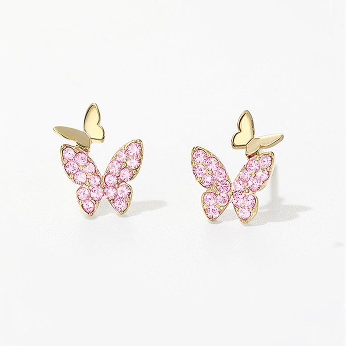 Korean Cute Small Butterfly Stud Earrings For Women Simple Elegant Fairy Style Ear Jewelry