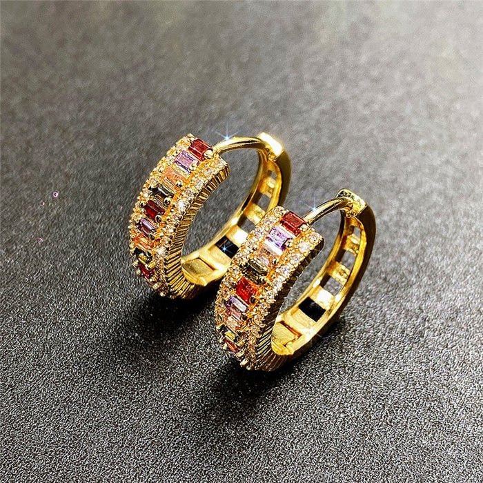 Fashion Gold Plated Brass Ear Cuffs For Women With Colorful Zircon Minimalist Hoop Design Earrings