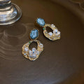 Alloy Square Rhinestone Flower Pearl Pleated Hollow Drop Earrings Fashion OL Ethnic Style view 4