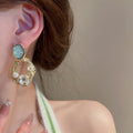 Alloy Square Rhinestone Flower Pearl Pleated Hollow Drop Earrings Fashion OL Ethnic Style view 3