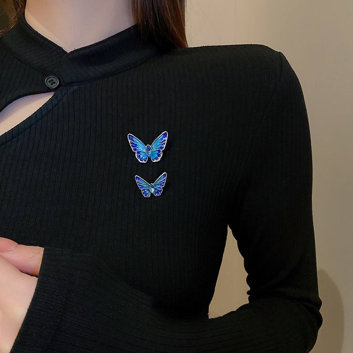 Fashion Alloy Rhinestone Hollow Colorful Butterfly Brooch Cartoon Style Women's Accessory