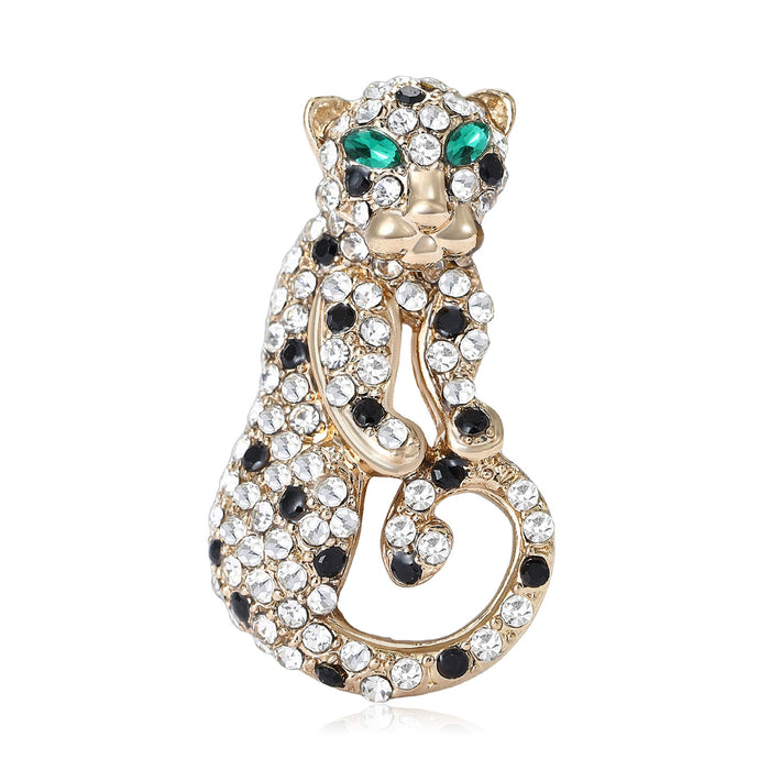 Alloy Rhinestone Leopard Brooch For Elegant Unisex Apparel Accessories