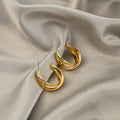 Elegant Gold Plated Alloy C-Shaped Multi Layer Smooth Hoop Studs, Hong Kong Style Minimalist Earrings view 3