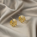 Elegant Gold Plated Alloy C-Shaped Multi Layer Smooth Hoop Studs, Hong Kong Style Minimalist Earrings view 4
