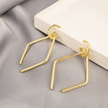 Elegant Gold Alloy Geometric Hollow Square Wire Hoop Drop Stud Earrings For Women Minimalist Fashion Earrings view 3