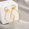 Elegant Gold Alloy Geometric Hollow Square Wire Hoop Drop Stud Earrings For Women Minimalist Fashion Earrings view 2