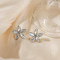 Luxury Crystal Rhinestone Flower Petal Stud Earrings For Women Elegant Alloy Silver Needle Jewelry Earrings view 3