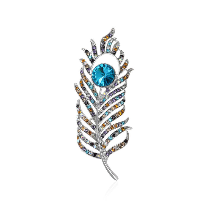 Alloy Crystal Rhinestone Feather Brooch For Suit Lapel Accessories