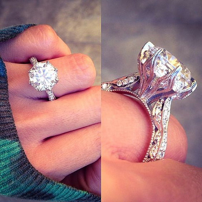 Luxury Wedding Ring Large Sparkling Zircon Engagement Ring European Proposal Finger Ring