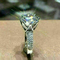 Luxury Crown Cluster Full Diamond Zircon Engagement Ring With Eight Hearts And Arrows Cut view 3