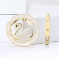 Copper Zircon Swan Brooch Pin For Luxury Women's Apparel Decoration view 2