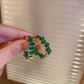Korean Fashion Alloy Emerald Rhinestone Geometric Round Hoop Earrings For Women view 3