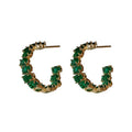 Korean Fashion Alloy Emerald Rhinestone Geometric Round Hoop Earrings For Women view 5
